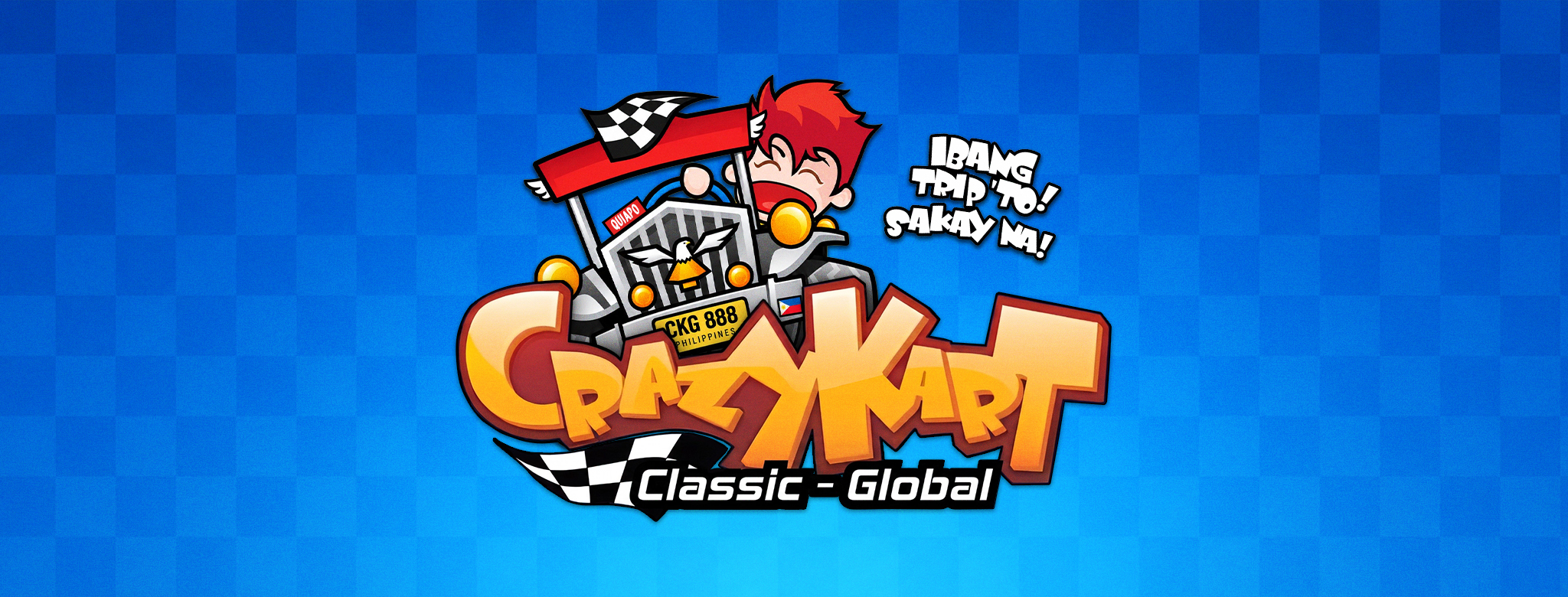 Crazy Kart Classic - Global logo with the red-haired racer driving a jeepney kart